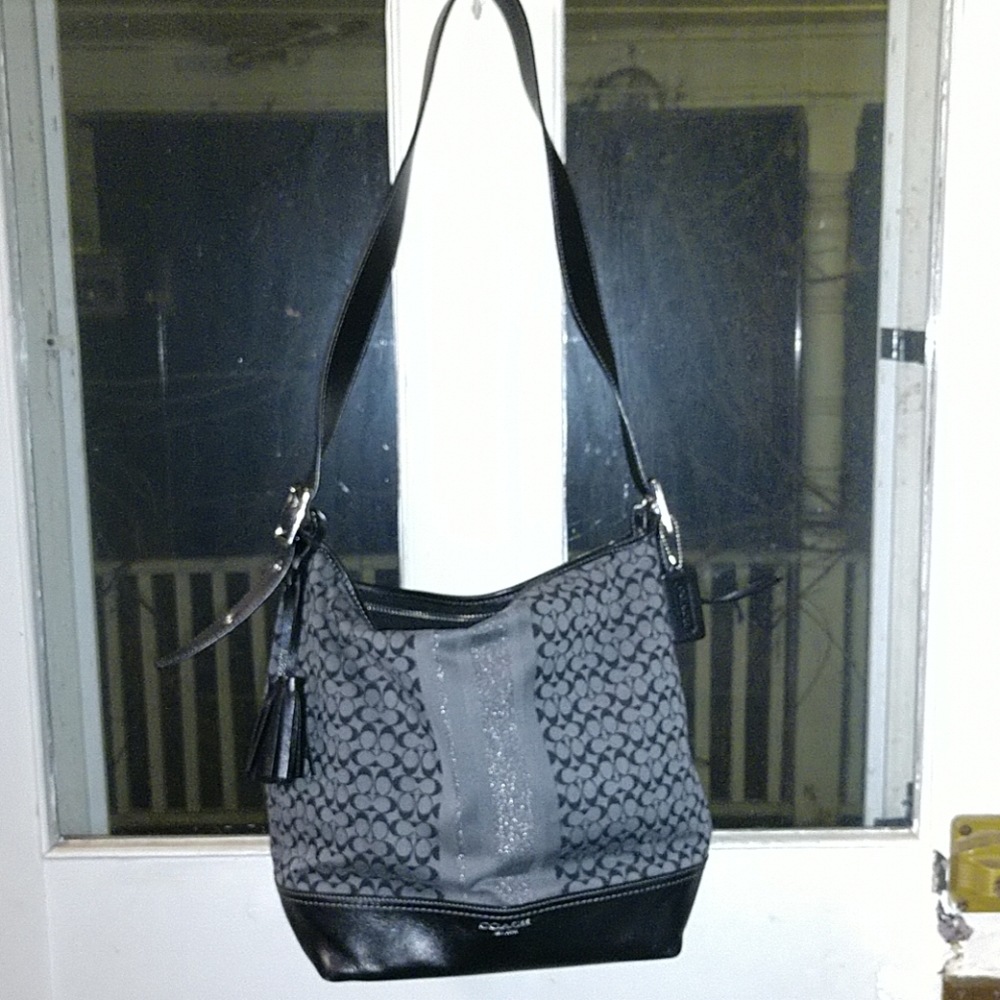 Grey, Silver, and Black Logo Coach Bag